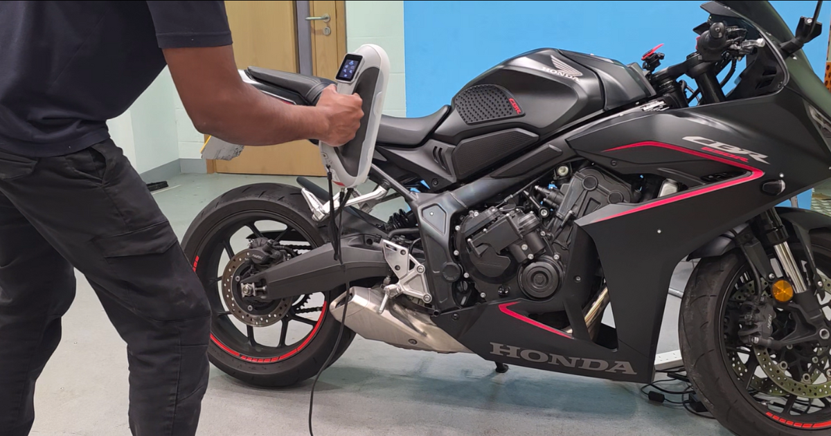 3D scanning in progress of a motorbike